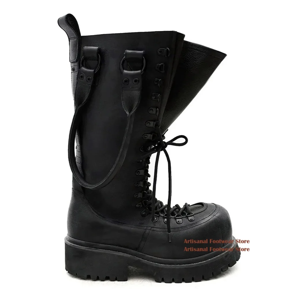 

Black Leather Thick-Soled Men's Boots﻿ Round Toe Casual Booties Luxury Designer Shoes New In Trendy Handmade Men's Boots