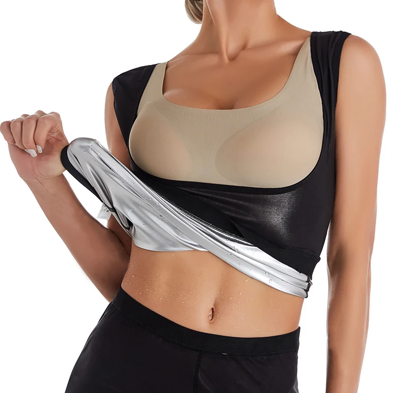 Women Sweatsuit Coated Fat Burning Vest Exercise Slimming Sauna Suit Corsets Compression Reducing Weight Loss Tops Waist Trainer