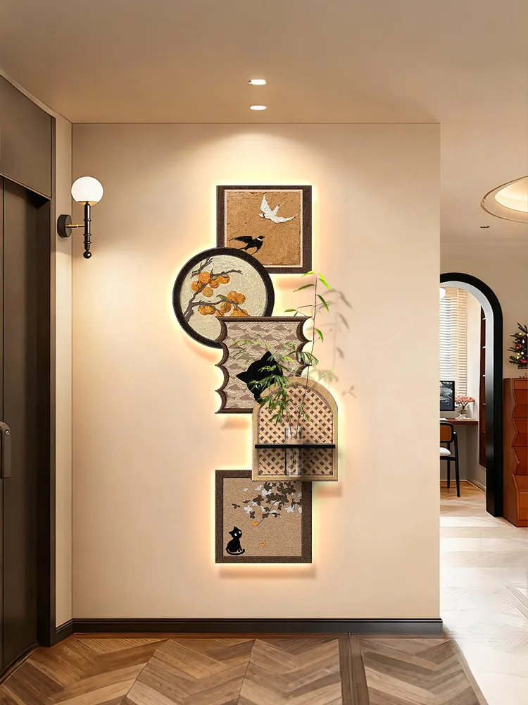 

Medieval Style Hanging Paintings Persimmon Ruyi Porch Decorative Painting Retro Corridor Aisle Wall Painting With Lights