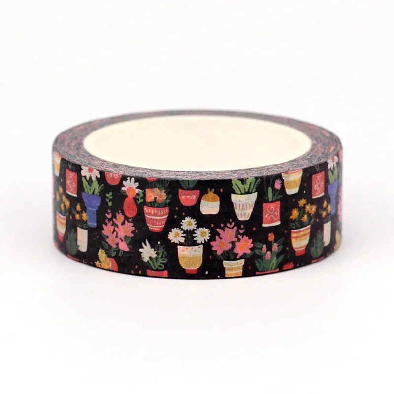 NEW 1PC 10M Deco flowers in pots branch leaves Washi Tapefor Scrapbooking Journaling Adhesive Masking Tape Cute Stationary
