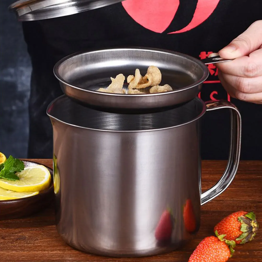 

Stainless Steel Oil Strainer Pot Fine Mesh Filter For Bacon Grease Storage Kitchen Oil Container Dripping Can