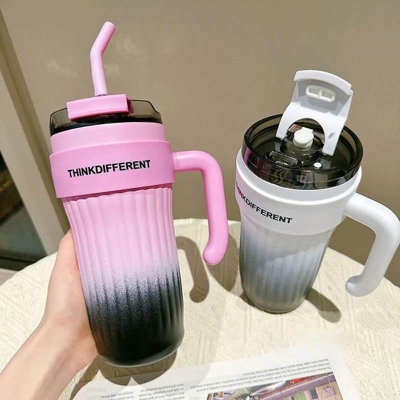 

860ML Large Capacity Coffee Thermos Cup Stainless Steel Insulated Tumbler Mugs With Lid Straw Keep Cold and Hot Travel Car Mug