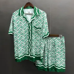 Digital Print Mens Summer Shirts Suit Hawaii Printing Men Set Casual Tracksuits Fashion Brand Shirt Loose Shorts Suit Men