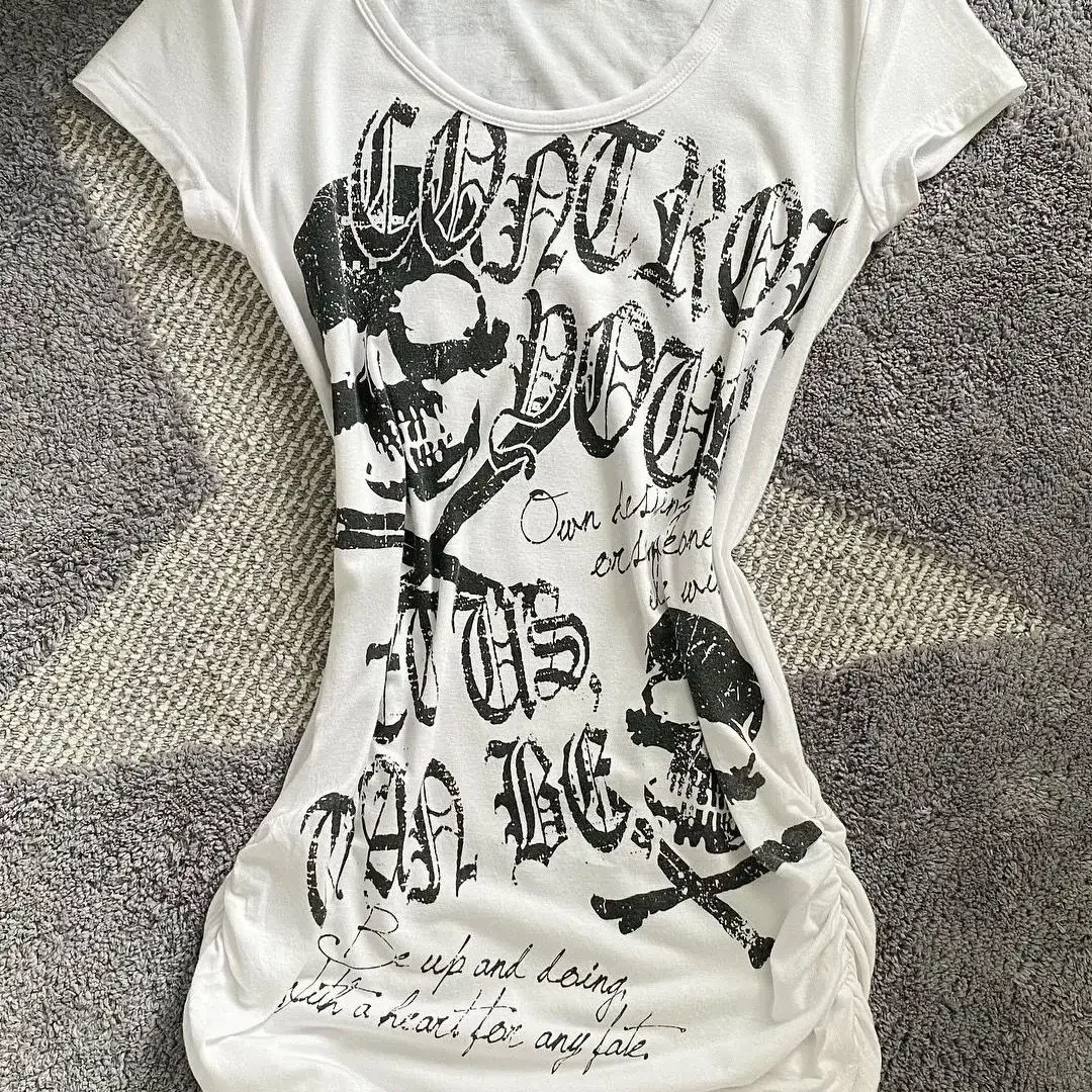 Spice Girl Vintage Slim-fit Short Sleeve Tshirts Summer Americanskull Print Gothic Tee Y2k Aesthetic Punk Casual Grunge Top image 5