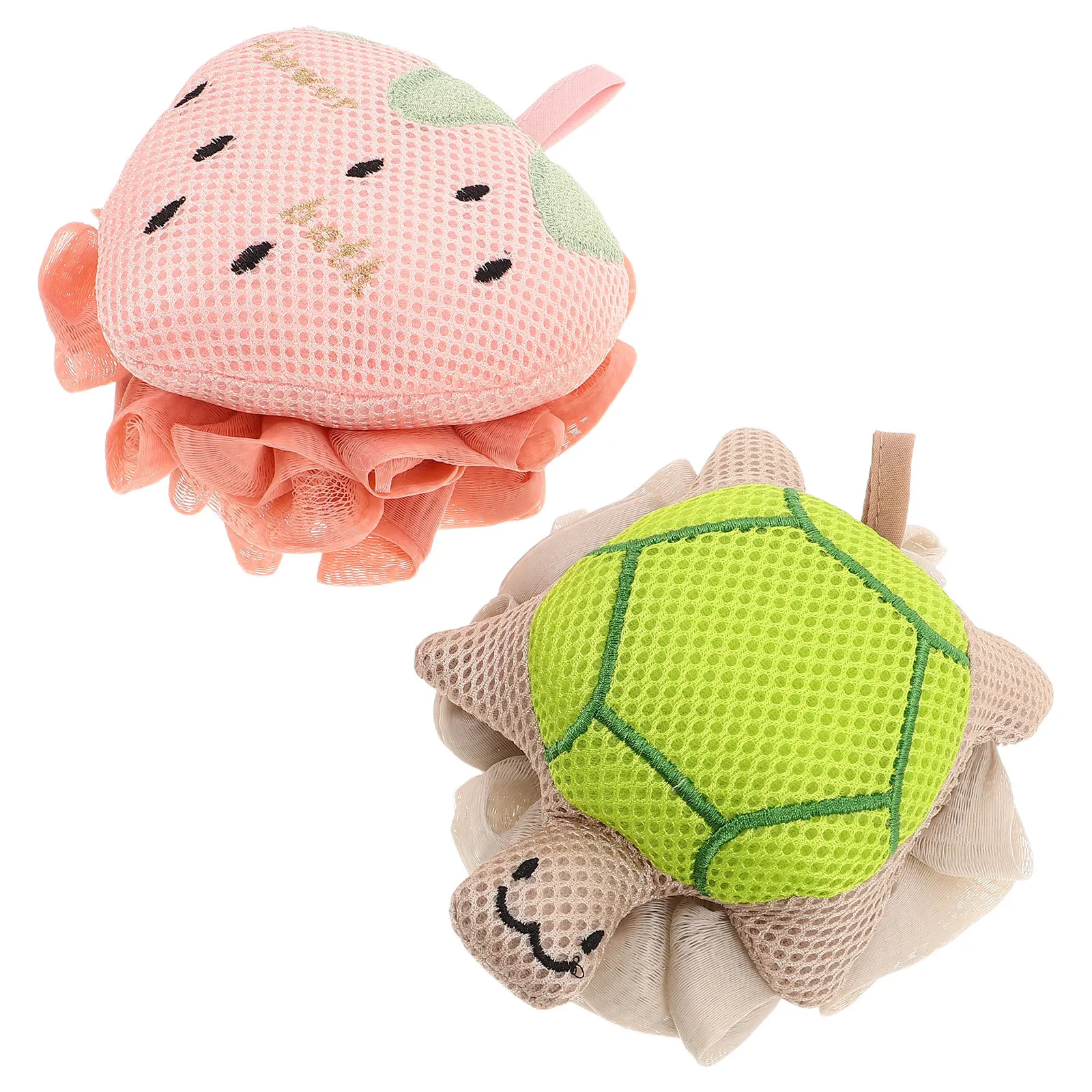 

2Pcs Adorable Turtle Strawberry Bath Sponge Set 3D Cartoon Design Soft Mesh Rich Foams Adults Bath Balls Body Scrubber