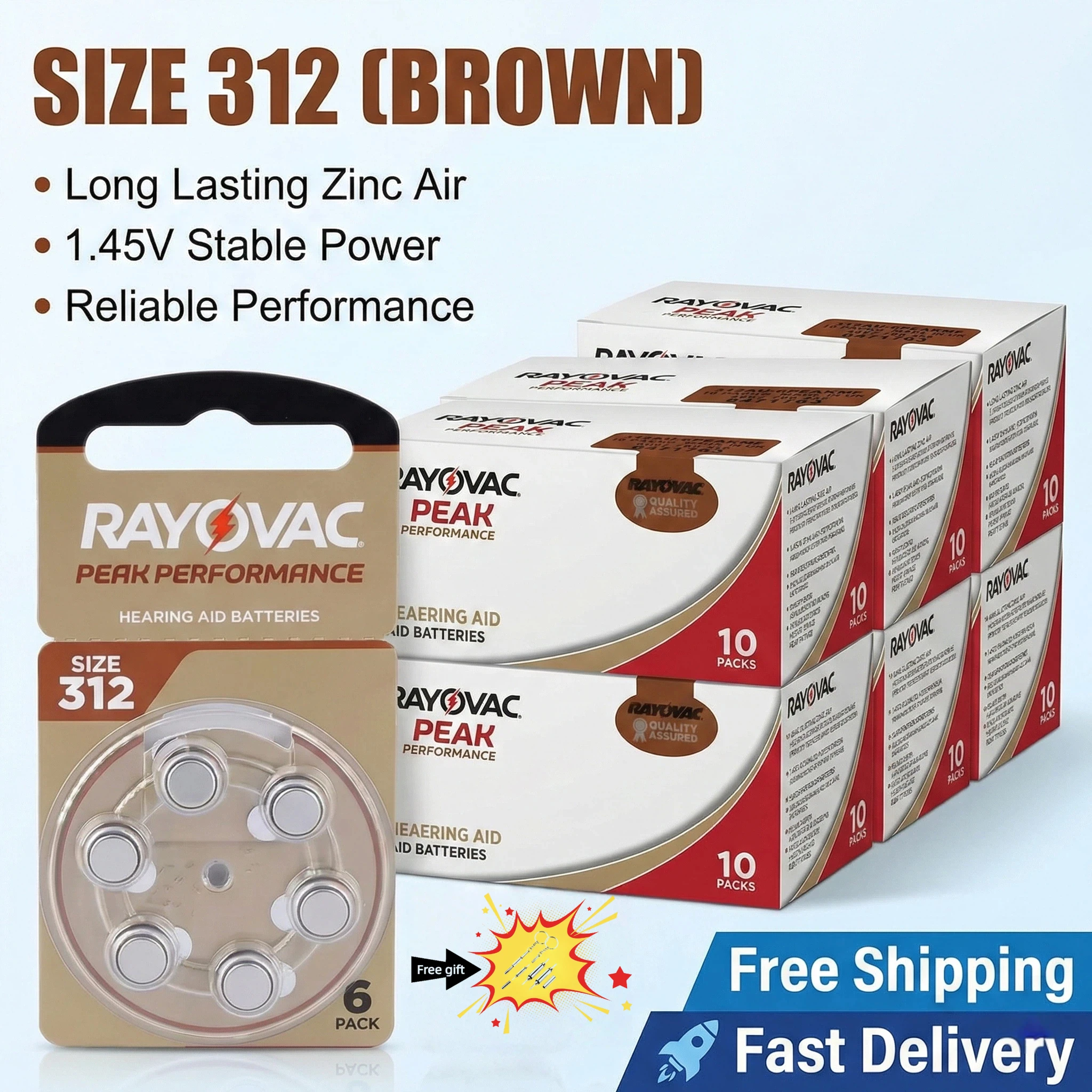 6-60PCS Rayovac PEAK 312 312A A312 PR41 Hearing Aid Batteries 1.45V High Performance Button Cell For BTE CIC RIC OE  Aids