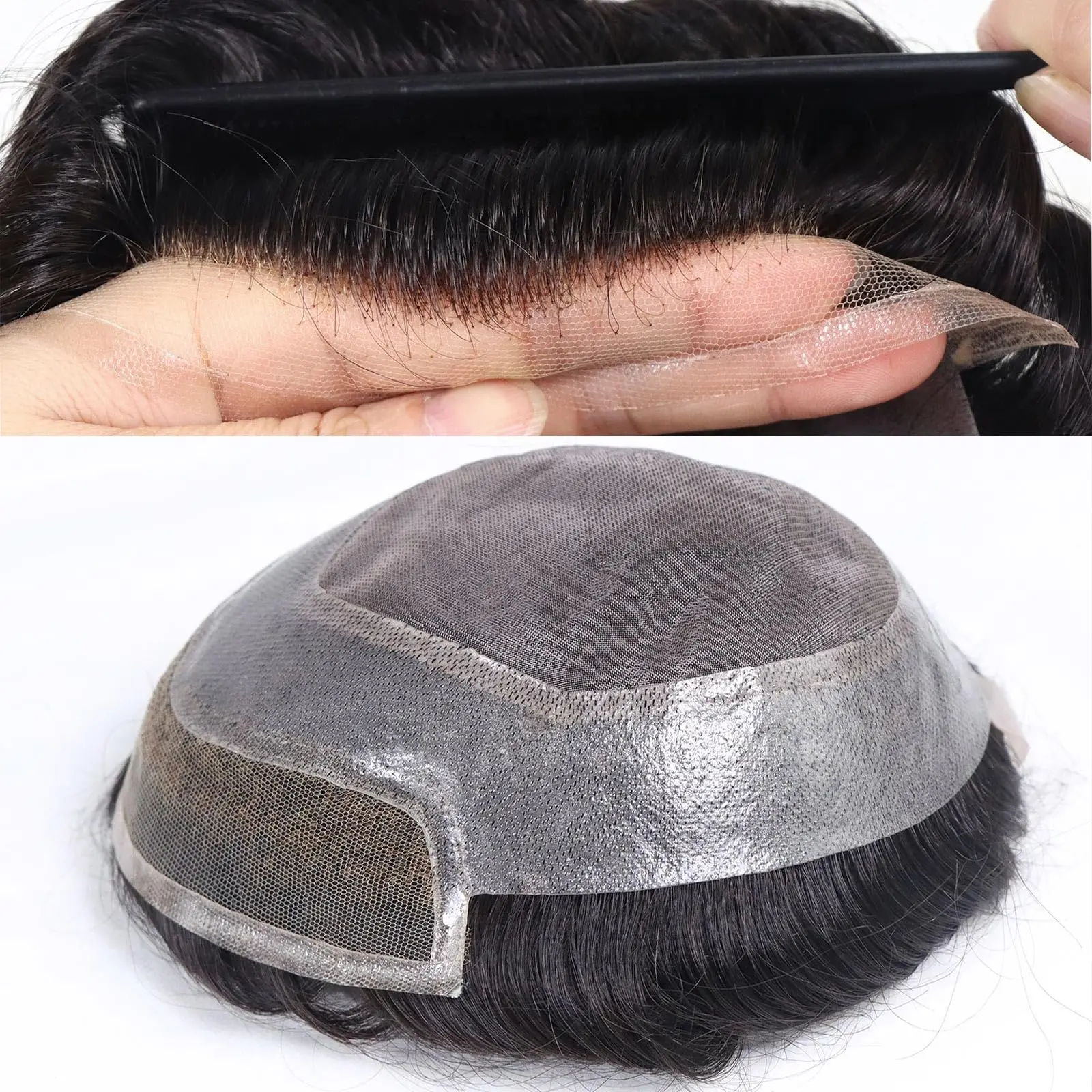 

Парик из натуральных волос для мужчин, парик с постепенной плотностью, натуральный черный цвет 1B, незаметный мужской парик Remy