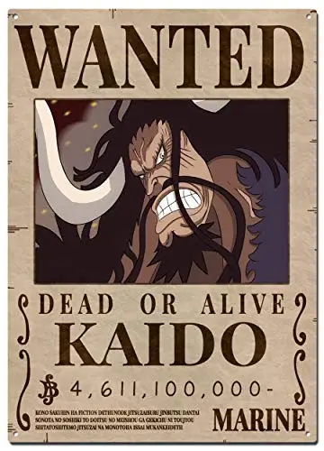  Kaido Bounty Wanted Metal Tin Signs, One Piece Wanted Bounty Poster, Decorative Signs Wall Art Home Decor