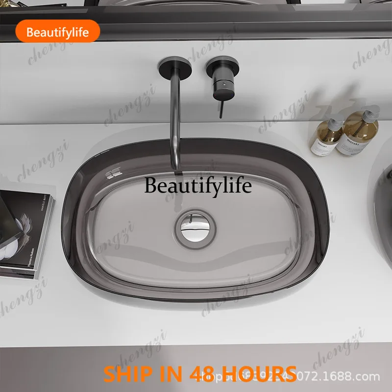 03 Household artificial stone transparent resin washbasin, transparent crystal art washbasin on the table