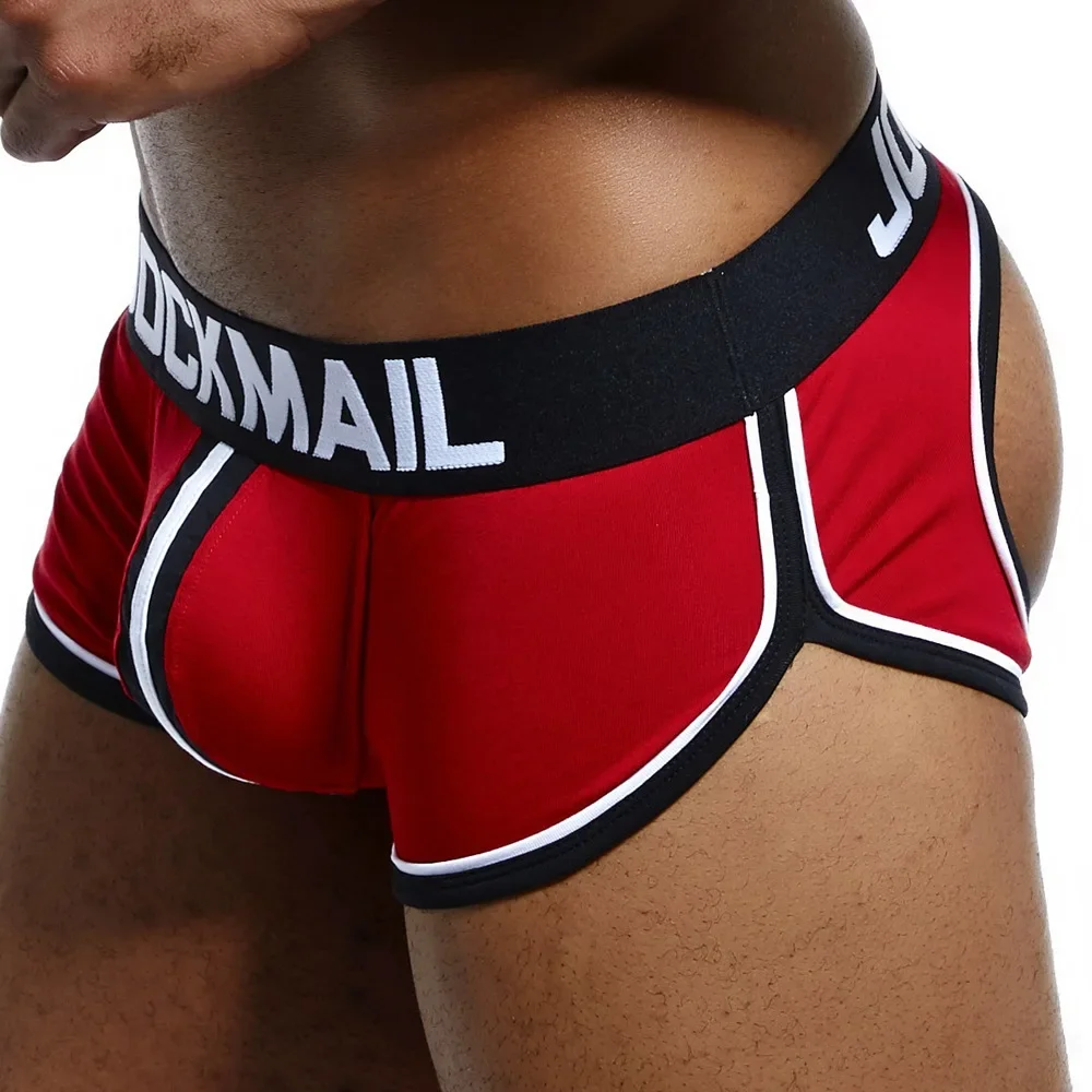 JOCKMAIL 브랜드 남성 속옷 복서 반바지, 백리스 엉덩이 코튼, 섹시한 오픈 백, 게이 남자 언더팬츠, 조크스트랩, 시시 트렁크