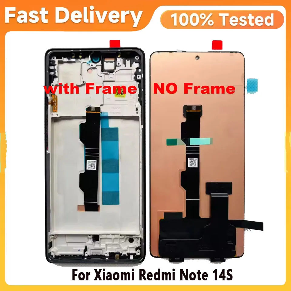 xiaomi-redmi-note-14s用交換用オリジナル667インチamoled-lcdディスプレイ（フレーム付き）2502fra65gタッチスクリーンデジタイザーアセンブリ