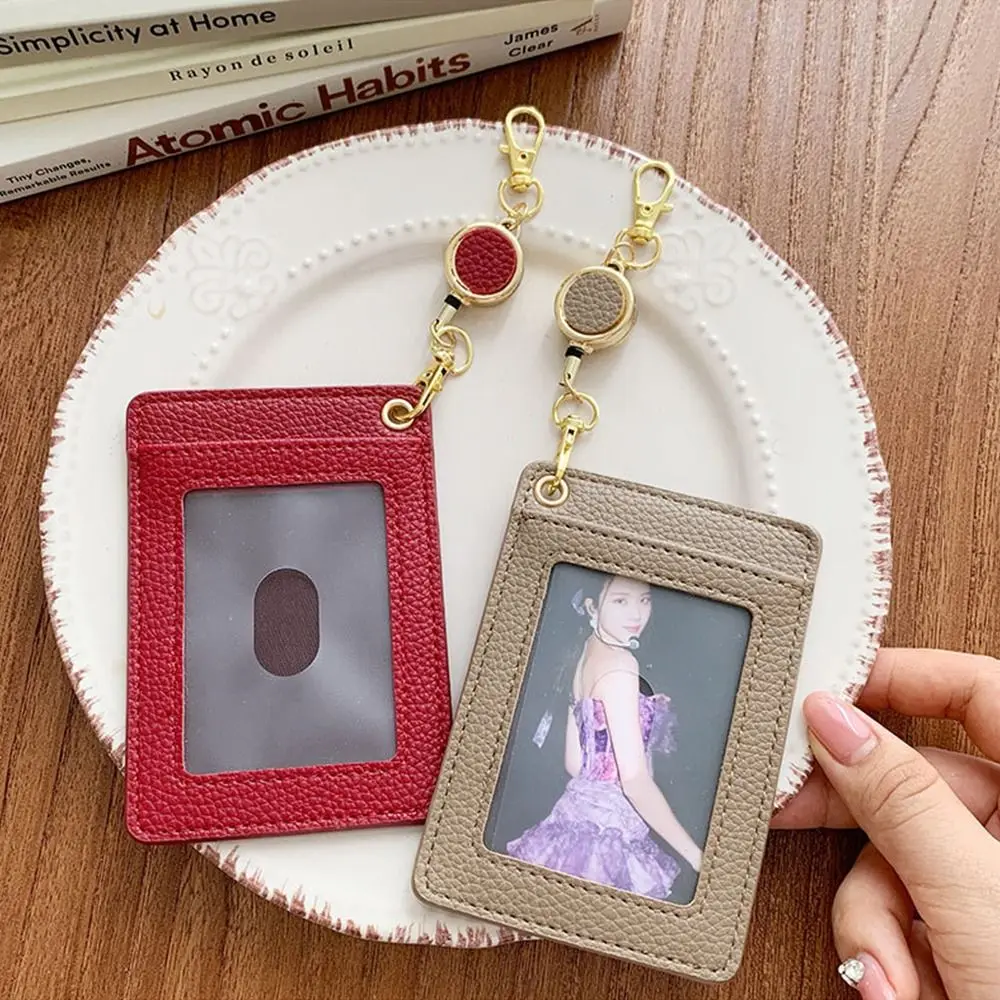 New PU Card Holder Transparent Window Retractable Work Badge Holder Bus Holders Office School Use