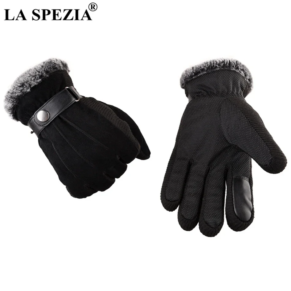 LA SPEZIA جديد براون قفازات جلد الخنزير الرجال قفازات الشتاء الجلدية مع فو الفراء الحرارية الذكور شاشة تعمل باللمس عدم الانزلاق قفازات دراجة