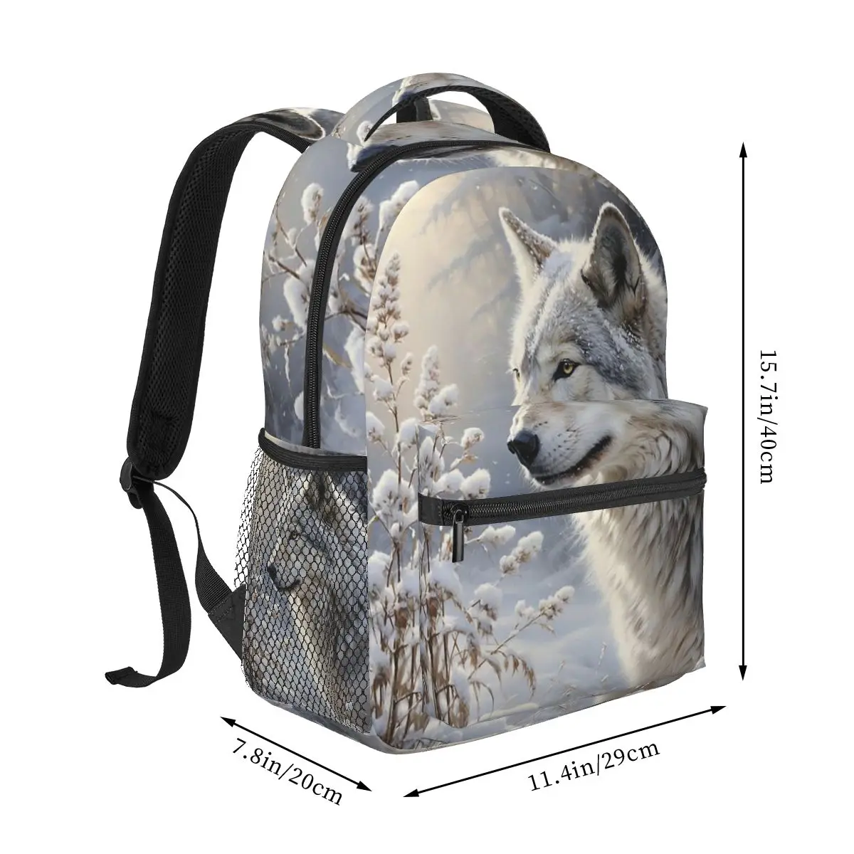 White Wolf Oil Painting Print Student Backpack School Bag Hiking Travel Daypack for Men Women Fashion Bookbag Shoulder Bags