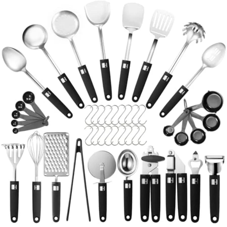 

46Pcs 18/8 Stainless Steel Kitchen Utensils Set Stainless Steel Cooking Utensils Complete Tools with Metal Kitchen Gadgets for