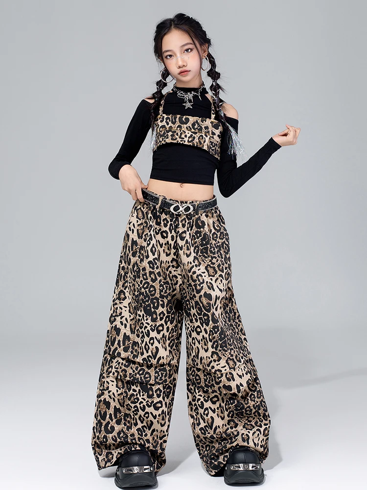 2025 الفتيات ملابس رقص الجاز K-Pop عرض مسرحي الملابس ليوبارد طباعة أداء الزي شفل السراويل موضة الشارع الشهير 4591 #3