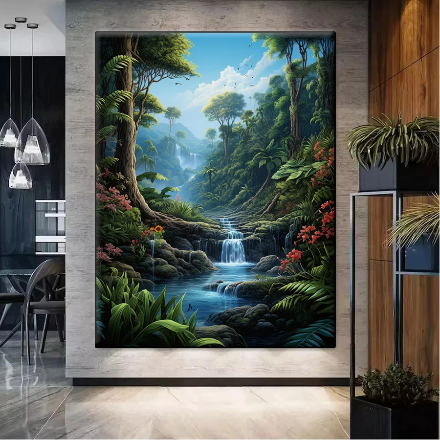 DIY Diamond Painting Forest Trees Stream Scenery Rhinestone Diamond Mosaic Full Drill Embroidery Cross Stitch Handmade Hobby