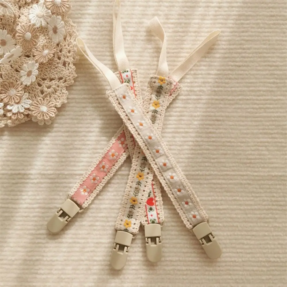 Ethnic Style Baby Cloth Pacifier Chain Embroidery Floral Adjustable Soother Holder Teether Straps Dummy Clips