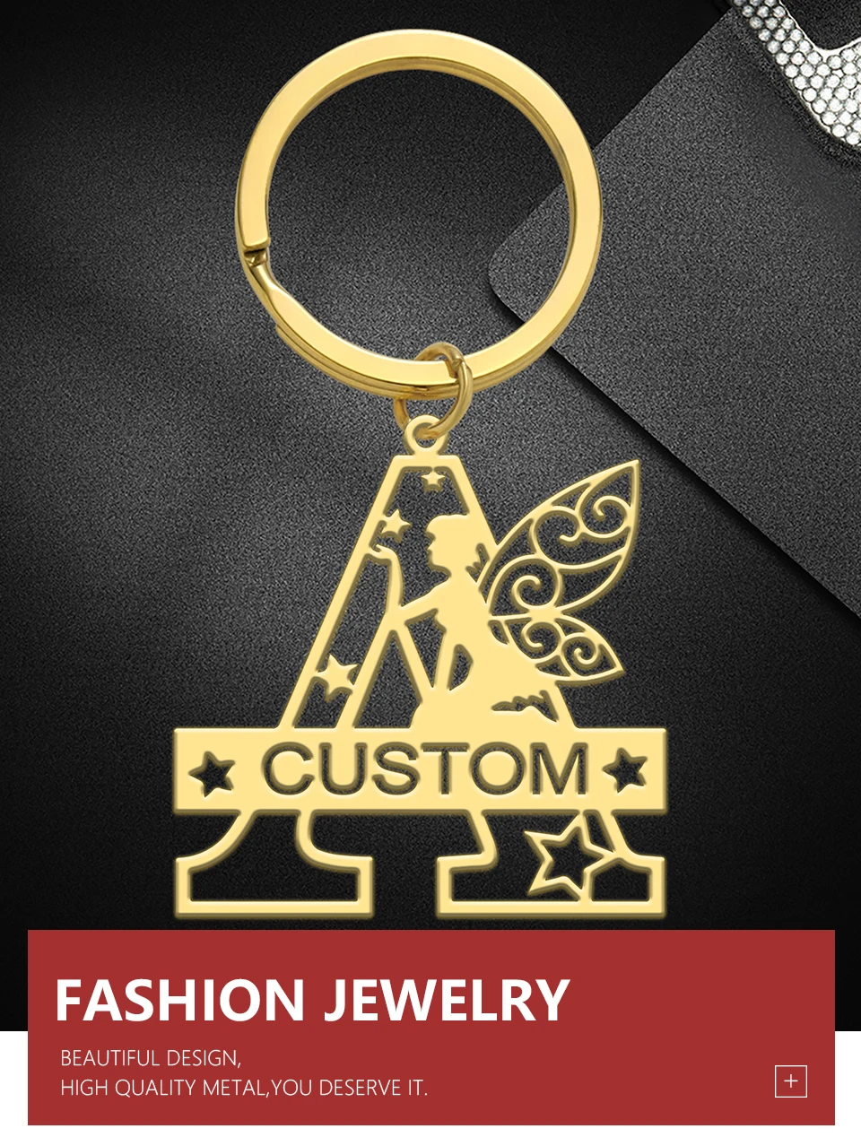 Personalisierter Namens-Schlüsselanhänger, Engels-Elf-Anhänger, Edelstahl-Schmuck, personalisiertes Anfangsbuchstaben-Zubehör, Party, Weihnachtsgeschenke – Detail 3