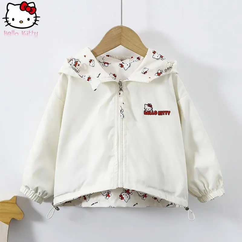 

Новая двусторонняя куртка с героями мультфильмов для девочек Cinnamoroll, весенне-осенняя кавайная ветрозащитная куртка с капюшоном, модная милая куртка