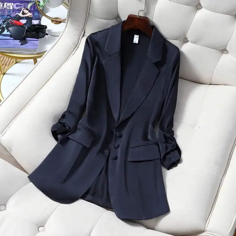 Single Breasted Blazers Women Office Ladies Long Sleeve Coat Vintage Elegant Lapel Jacket Female Tops Clothing