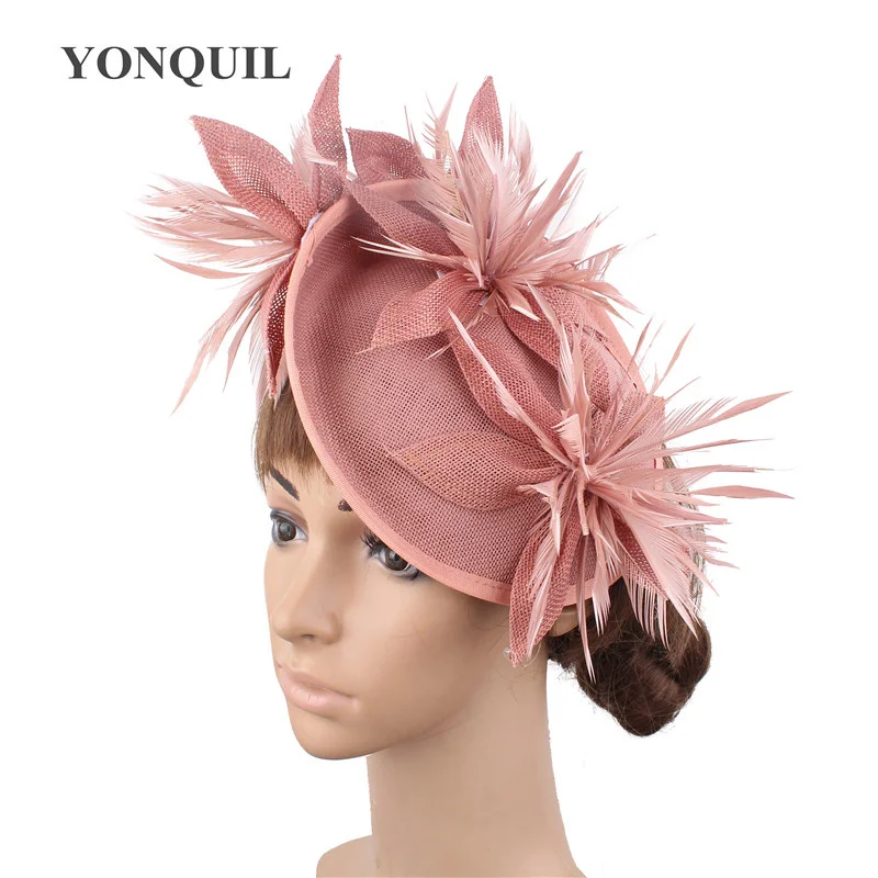 Red Wedding Fascinator Hats With Headbands Feather Special Hats Popular Hatinator Elegant Women Wedding Flower Headwear SYF152