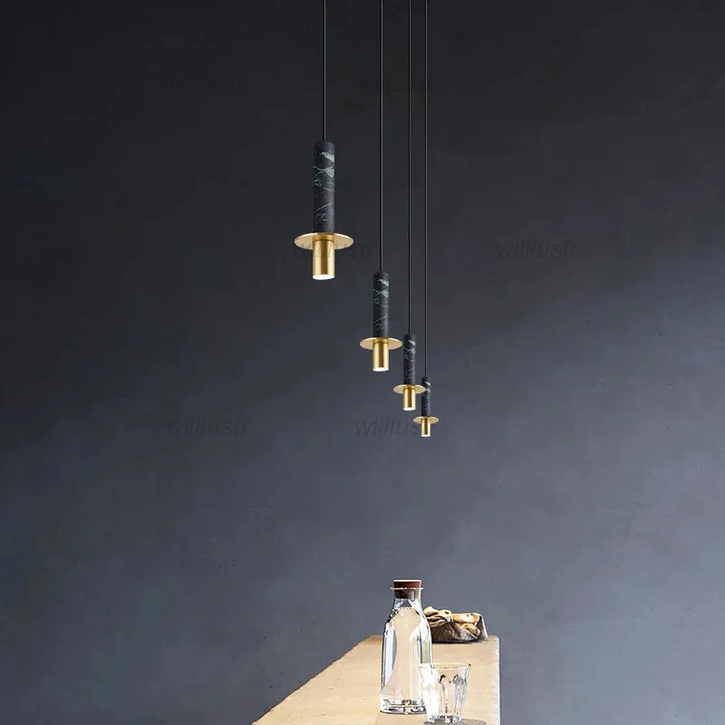 

Cylindrical Terrazzo Pendant Lamp Marble Suspension Light Hotel Bar Cafe Living Dining Bedroom Metal Hanging Ceiling Chandelier