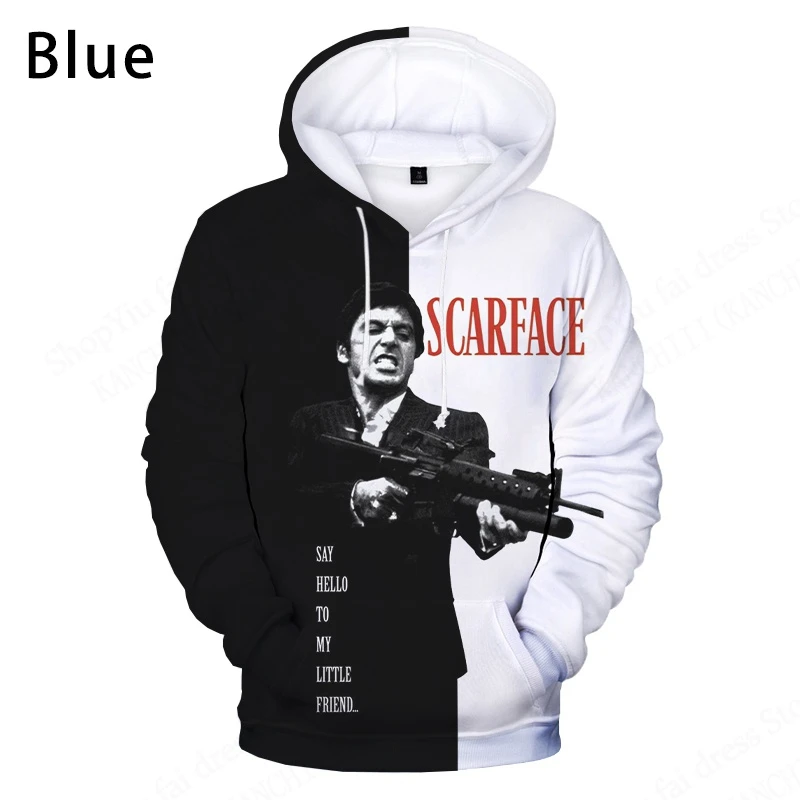 فيلم Scarface ثلاثية الأبعاد طباعة الجرافيك هوديس الرجال النساء موضة المتضخم هوديي البلوز رجل معطف المرأة تعرق توني مونتانا الملابس