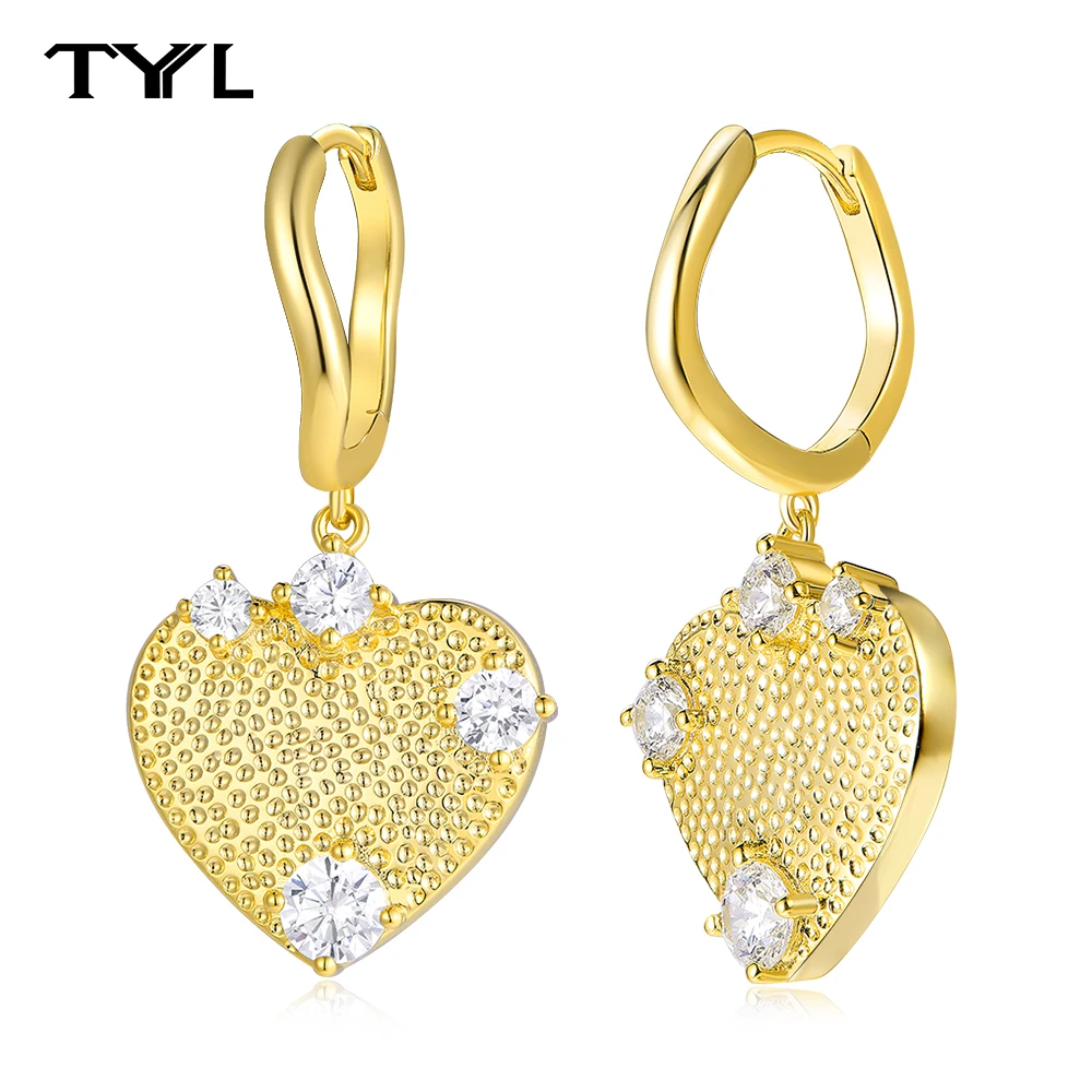 

TYYL New Zircon Drop Earring For Women Hypoallergenic silver Jewelry Charm 18K Gold Plated CZ Crystal Heart Hoop Wedding Earring