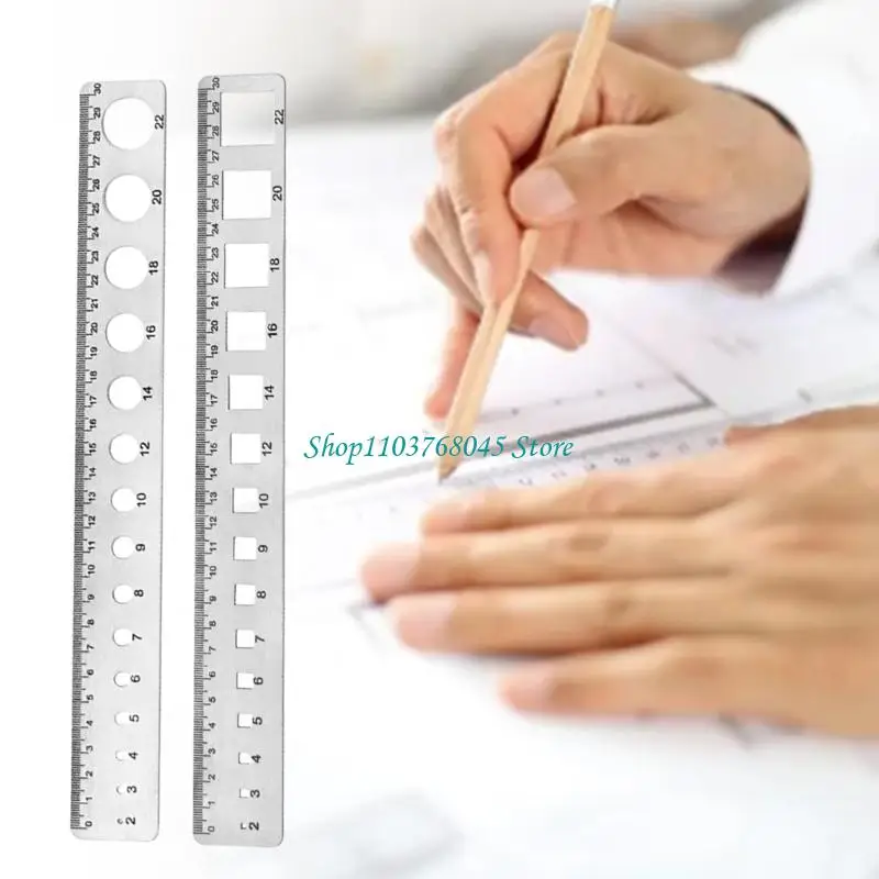 

R53F Практичная металлическая измерительная линейка с круглыми квадратными вырезами, точность 0,5 мм, устойчивый к ржавчине для