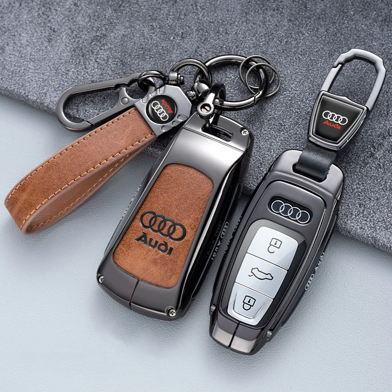 Car Alloy Metal Key Shell Key Bag Cover Key Rings For Audi A3 A4 A5 A6 A7 A8 Q2 Q3 Q4 Q5 Q7 Q8 S5 S6 S7 S Line Accessories