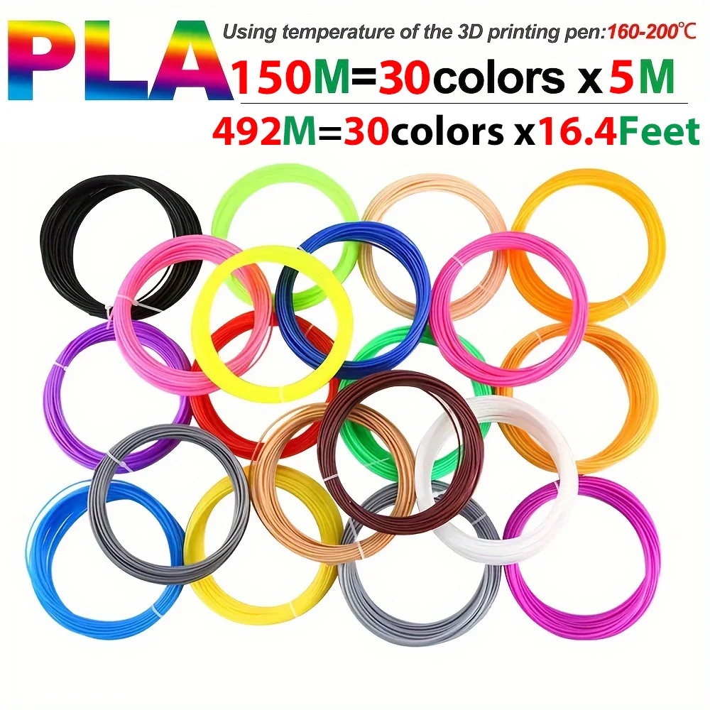 10/20/30 Colors 3D Pen Filament 1.75mm PLA, Each Color 16.4 Feet(5m), Total 492 Feet (150m) 3D Pen Filament, Random Color