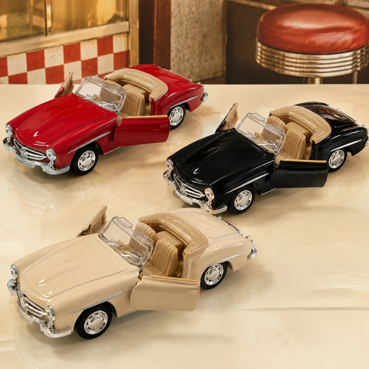 (Corrugated Box) 1/36 Scale, European Vintage Roadster Style Toy Car, Powerful Spring, Metal Casting, Boy's Toy, the Best Gift.