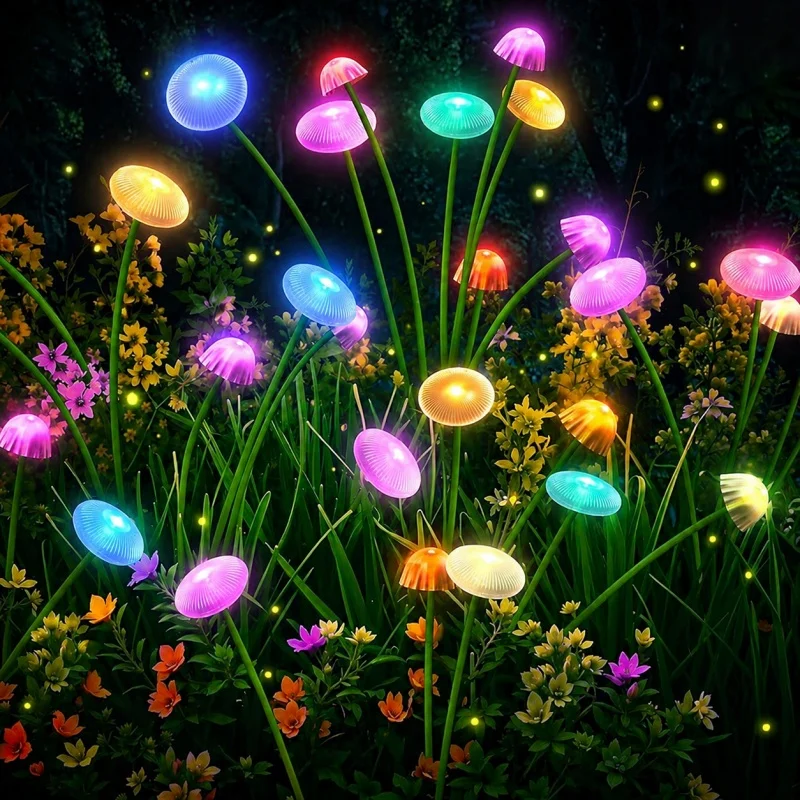 Solar Mushroom Jellyfish Landscape Lights 6LED-10LED IP65 Waterproof Outdoor Stake Lamp Warm Color Multicolor 2 Lighting Modes