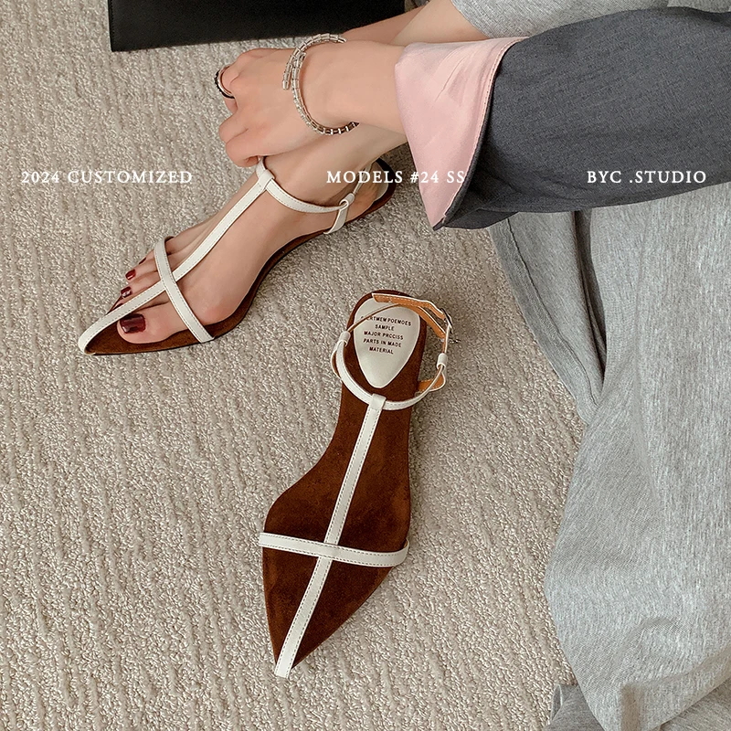 Simple Sandals Women Shoes Narrow Band Sexy Sandals Kitten Heels Ladies Concise Footwear Summer Shoes Pointed Toe