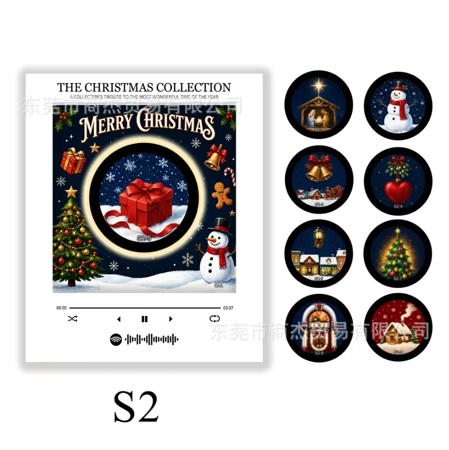 Christmas NFC Magnetic Vinyl Record Player Ambient Night Light Acrylic Music Player with 9 Replaceable Discs Fridge Ornament