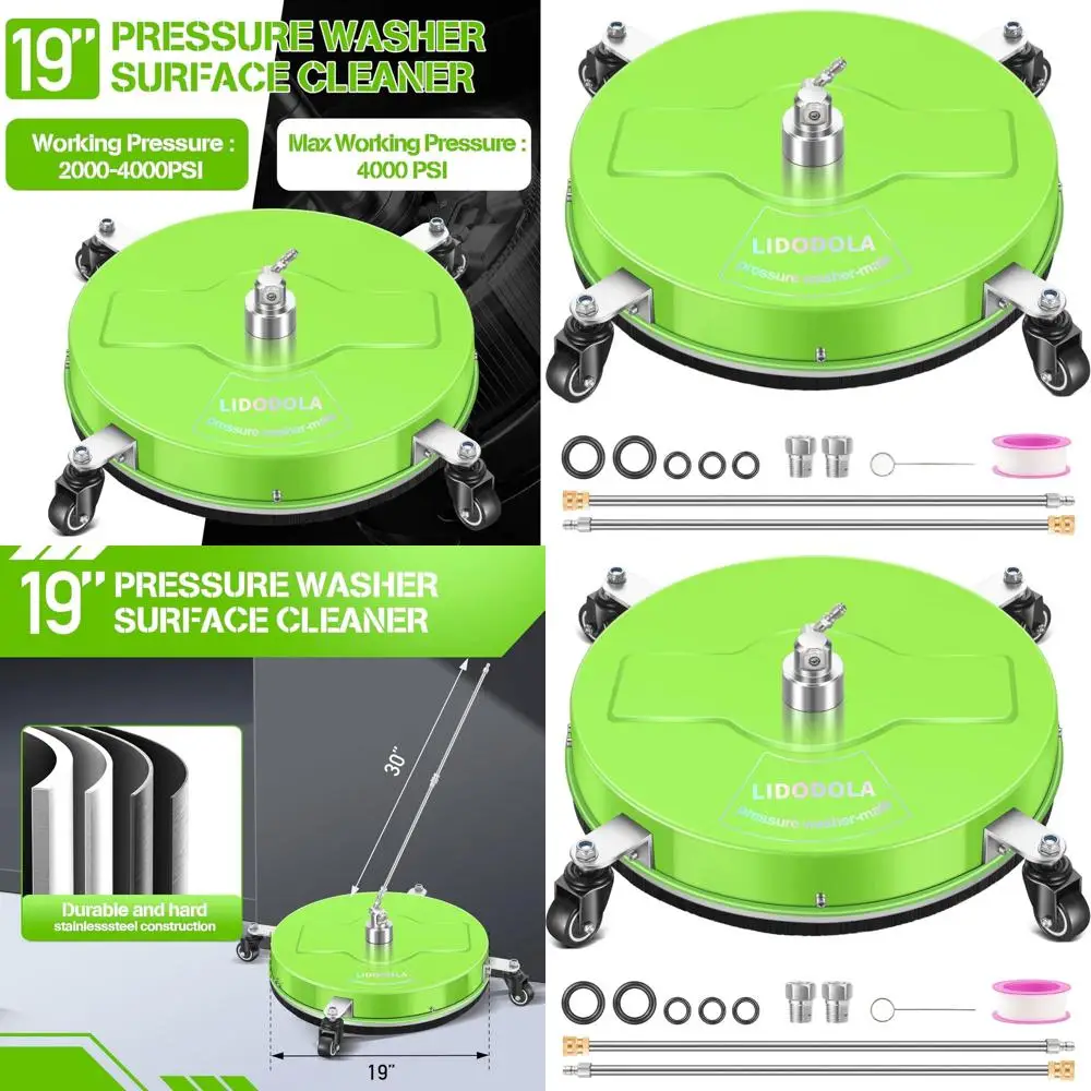 

19-дюймовая насадка для чистки поверхностей с 4 колесами - насадка из нержавеющей стали для очистки бетона, подъездных дорог, патио, тротуаров, террас (зеленая)