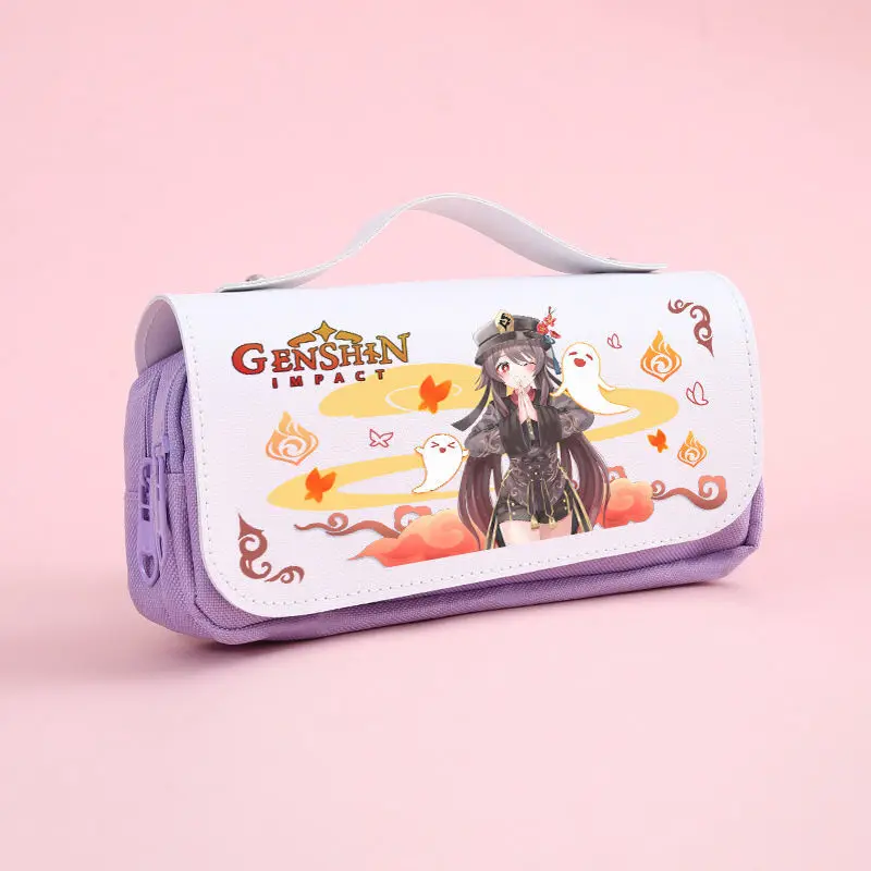 Imagem -04 - Genshin Impacto 3.5 Zhongli Keqing Xiao Bolsa de Lápis dos Desenhos Animados Estudante da Escola Kawaii Papelaria Bonito Lápis Case Plutônio Lápis Bolsa