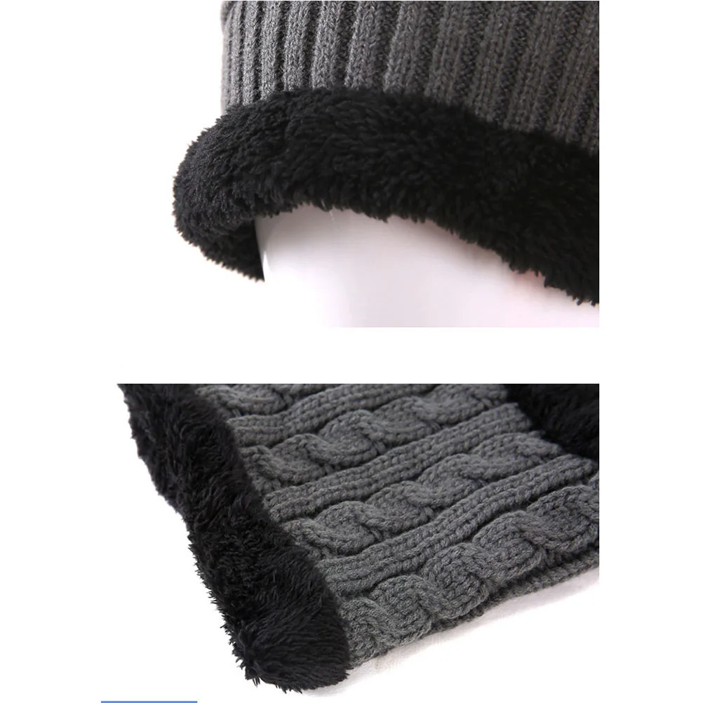 

2pcs Warm Knitted Beanie Hat For Men One Size Grey Stretchy Winter Cap With Scarf Design Outdoor Sports Cycling Accessory Mens