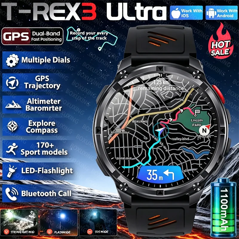 

Новые смарт-часы T-Rex3 Ultra 2026 года с аккумулятором 1100 мАч, большой экран 1,7 дюйма, звонки, водонепроницаемость 3ATM, спортивные часы для взрослых мужчин