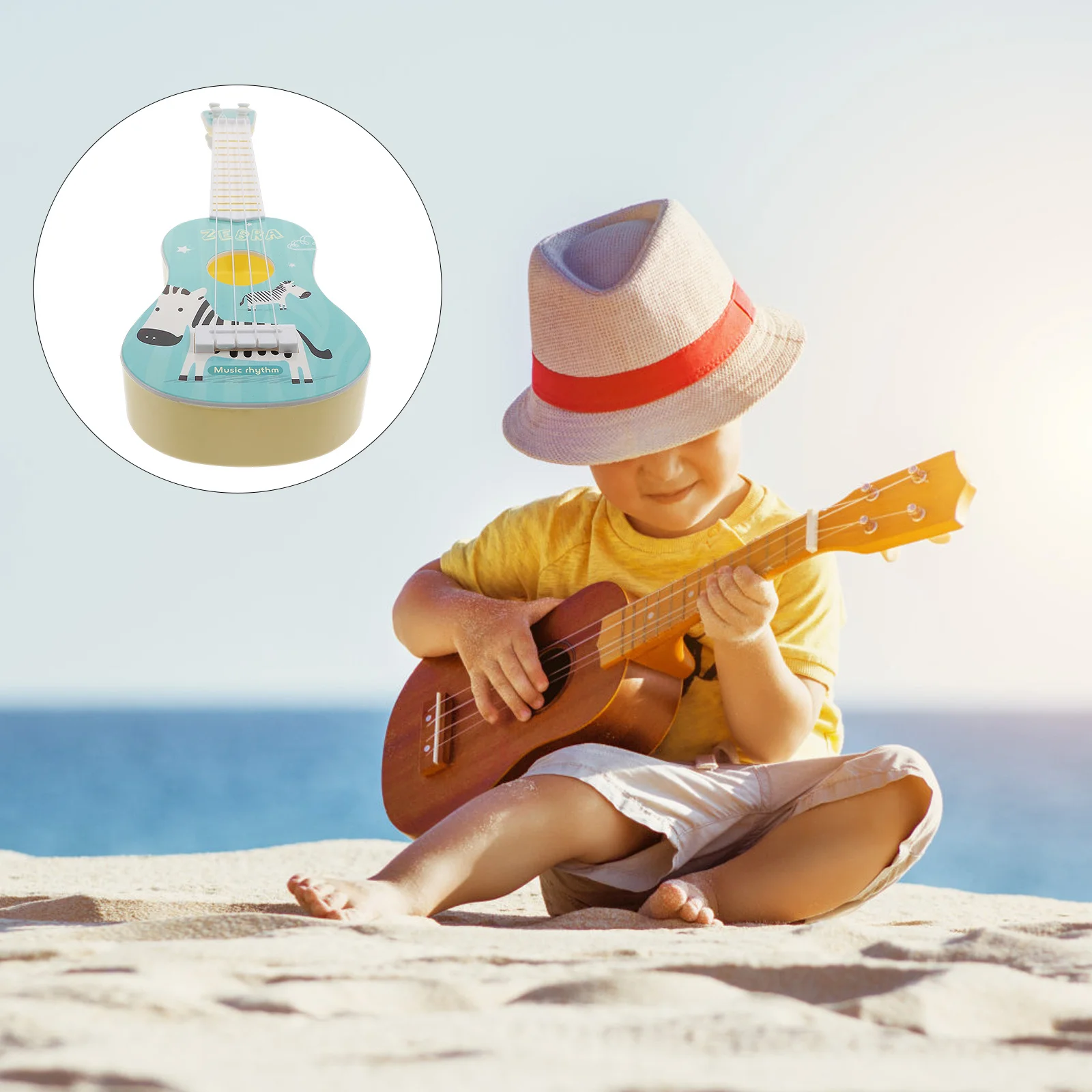 Plástico crianças ukulele material seguro iniciante instrumento musical guitarra crianças educação musical brinquedo cordas instrumento brinquedo