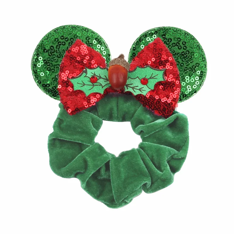 10 Stks/Partij Disney Christmas Mouse Ears Velvet Hair Scrunchies For GirlsWomen Sequins 4\