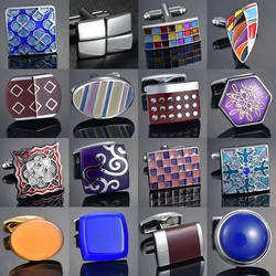 New Luxury Jewelry Brand Cufflinks for mens High-grade Gems/Square/Crown/Lattice men's shirts Cuff-links