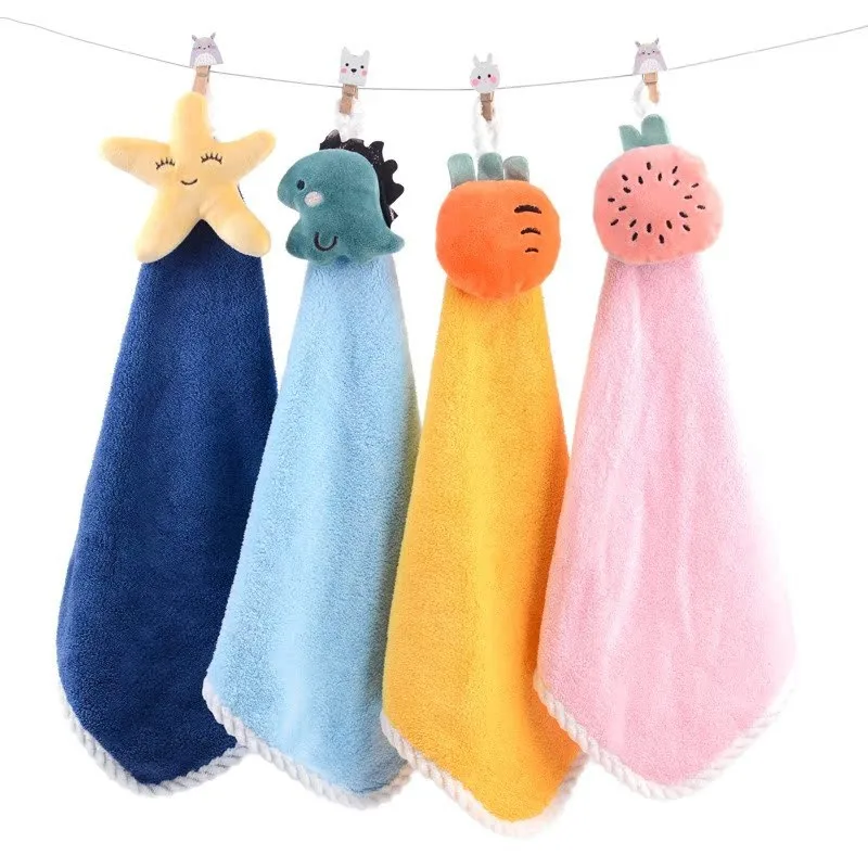 

1Pc 30x30cm 3D Cartoon Hand Towel Soft Coral Velvet Absorbent Hanging Home Bathroom Hand Cloth Kids Gift