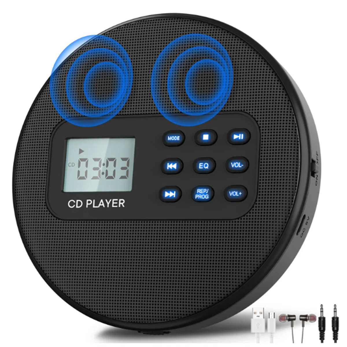 

AU47-CD Player with Speakers:Rechargeable Walkman CD Player,Discman CD Player with Headphones Plays Recorded MP3/CD/USB