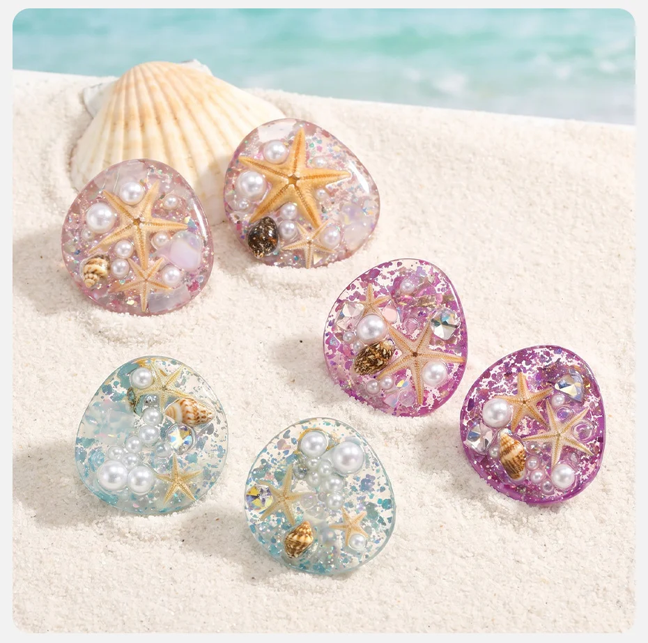 Vnox Ozean-Muschel-Seestern-Imitationsperlen-Ohrstecker mit Pailletten für Damen, Boho-Muschel-Charms-Ohrringe, Strand-Ästhetik-Schmuck – Detail 6