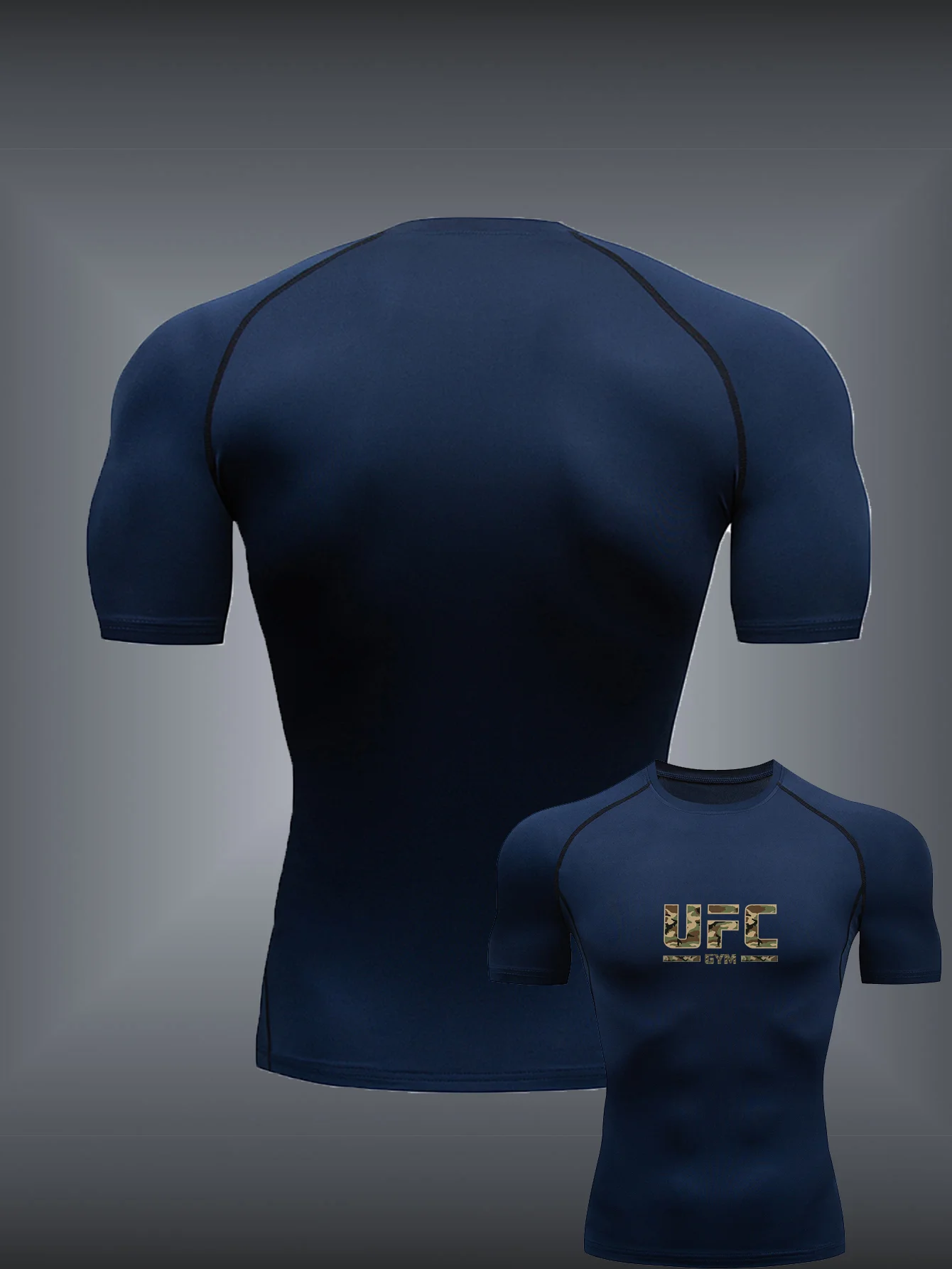 UFC GYM Men's New Summer Quick-Dry Short-Sleeve Compression Training T-Shirt – Camo-Style Lettering Print - view 3