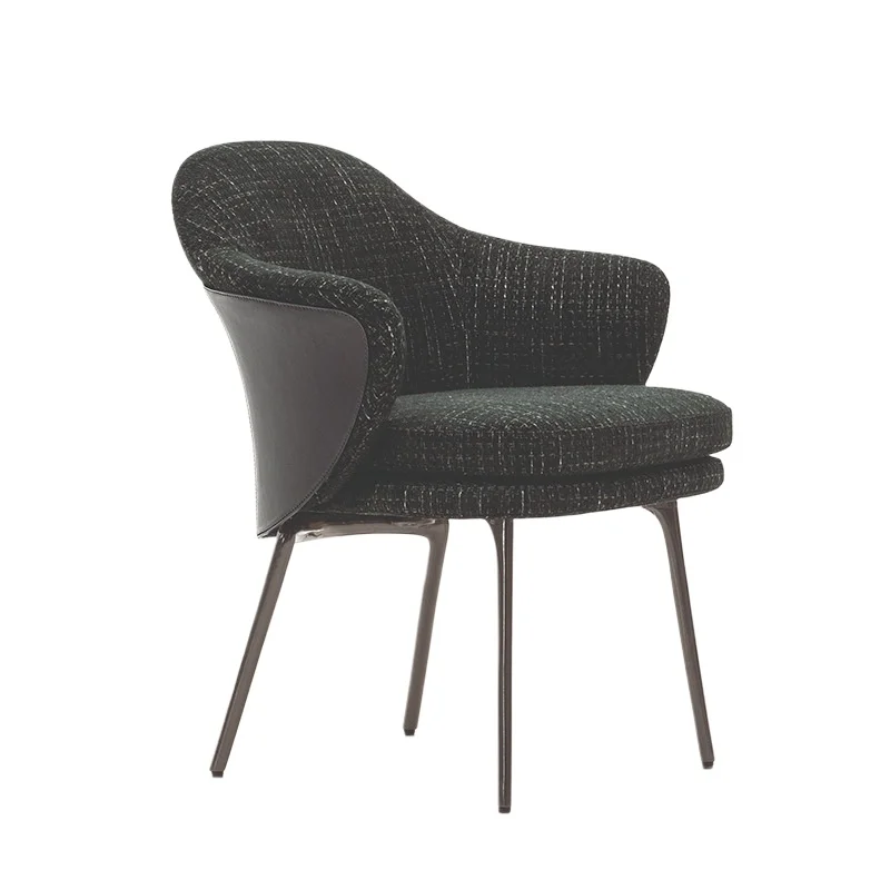 

Italian minimalist book chair, modern minimalist conference leisure home metal light luxury leather dining chair