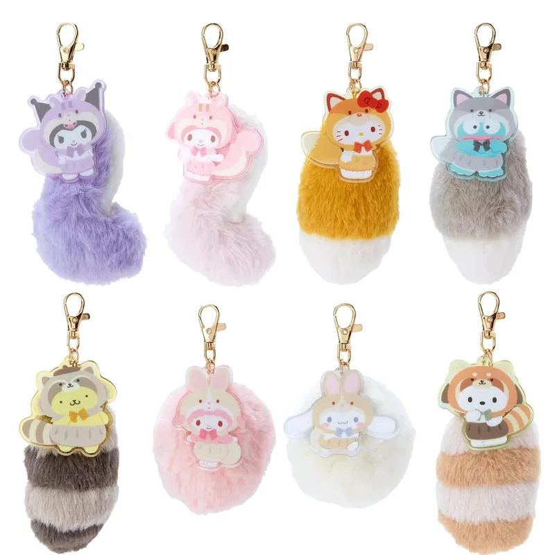 

8-10 см, аниме Φ My Melody Kuromi Sanrio, Hello Kitty, мультфильм, новинка, Животное леса, плюшевый хвост, подвеска, сумка, подвеска