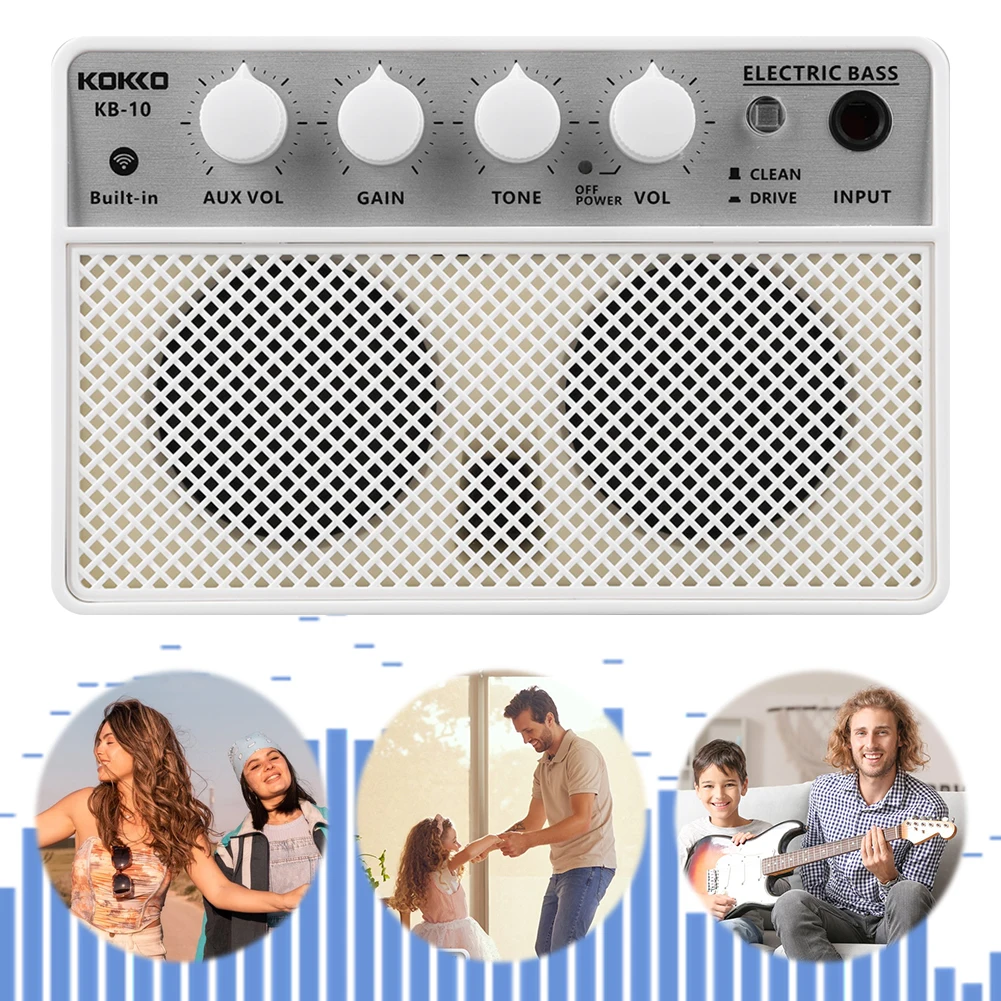 

Portable Electric Bass Audio Amplifier 10W 6.35mm Rechargeable AMP Speaker Musical Instrument Accessories for Electric Bass